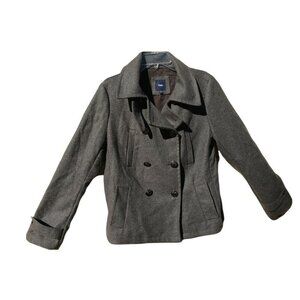 GAP Women's Pea Coat Wool Blend Gray Button Front Size Medium